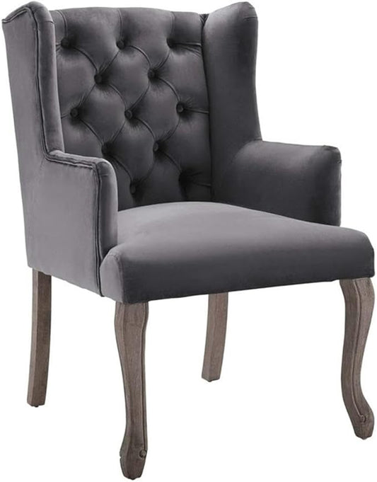 Modway Realm French Vintage Tufted Performance Velvet Kitchen and Dining Room Arm Chair in Gray