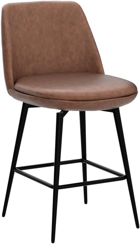 CHITA Swivel Bar Stools, 27.2" Counter Height Bar Stools Set of 2, FSC Certified Upholstered Modern Counter Stools, Metal Legs, Faux Leather, Saddle Brown