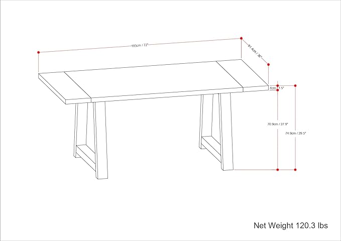 SIMPLIHOME Whitley Dining Table - 72 inch Wide Solid Mango Wood Rectangular Table in Grey Wash, Modern Farmhouse Style for Dining Room or Kitchen with Extra-Thick Trestle Base, Seats 6