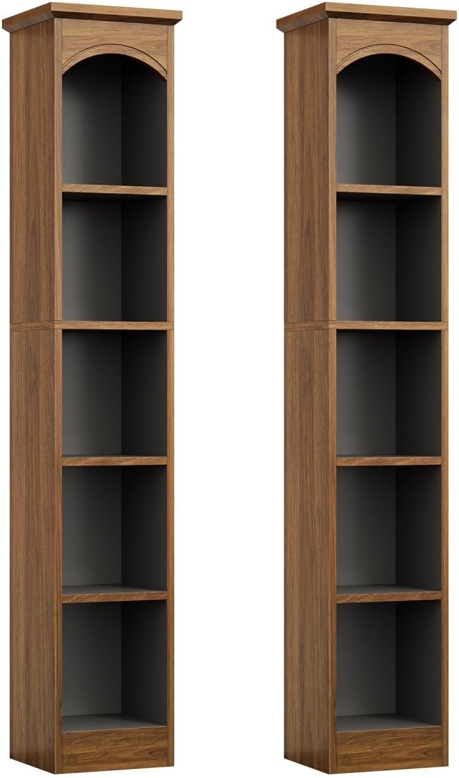 LITTLE TREE 70.9" Tall Bookshelf, 5-Tier Open Bookcase with Cubes, Bookshelves with Storage Space, Freestanding Narrow Bookcase for Home Office, Brown, 2 Pack