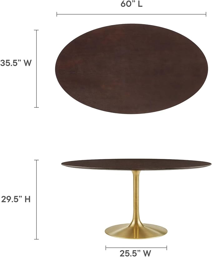 Modway Lippa Dining Table, 60", Gold Cherry Walnut
