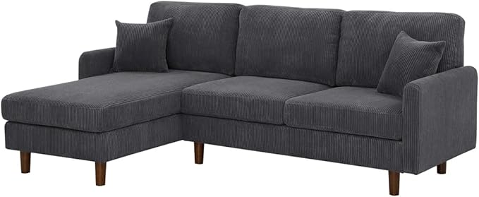 Eafurn L Shaped Modular Sectional Sofa with Left Chaise Lounge, 3 Seater Corner Sectional Couch Corduroy Upholstered Sofa Set w/Thickness Seat Cushions for Living Room Apartment | Wooden Frame, Removable Cushions, pocket spring, Easy Assembly