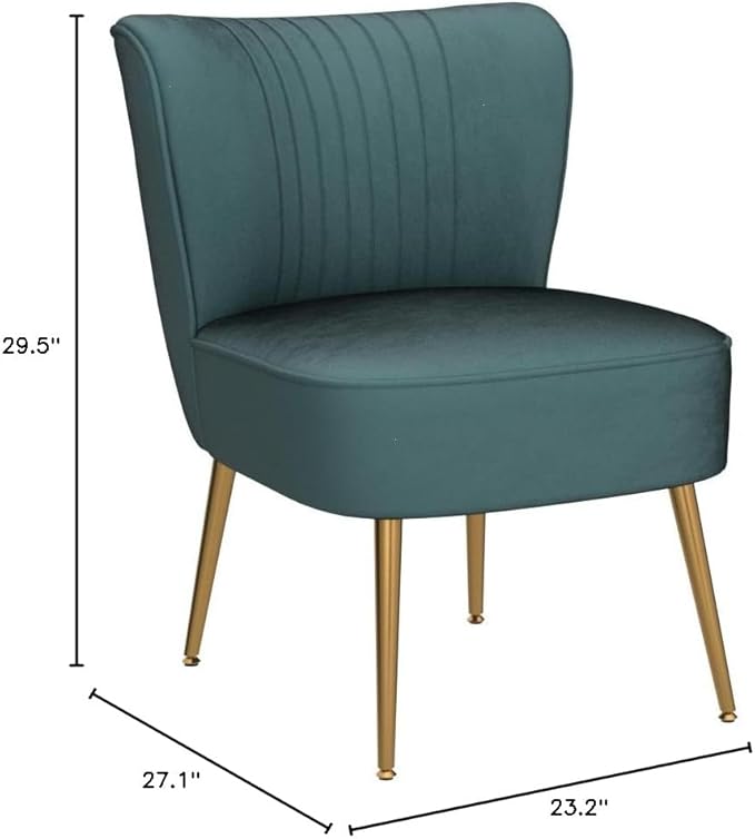 Modern Velvet Accent Chair for Living Room, Bedroom, or Entryway, Stylish and Comfortable Armless Design with Metal Legs, Teal