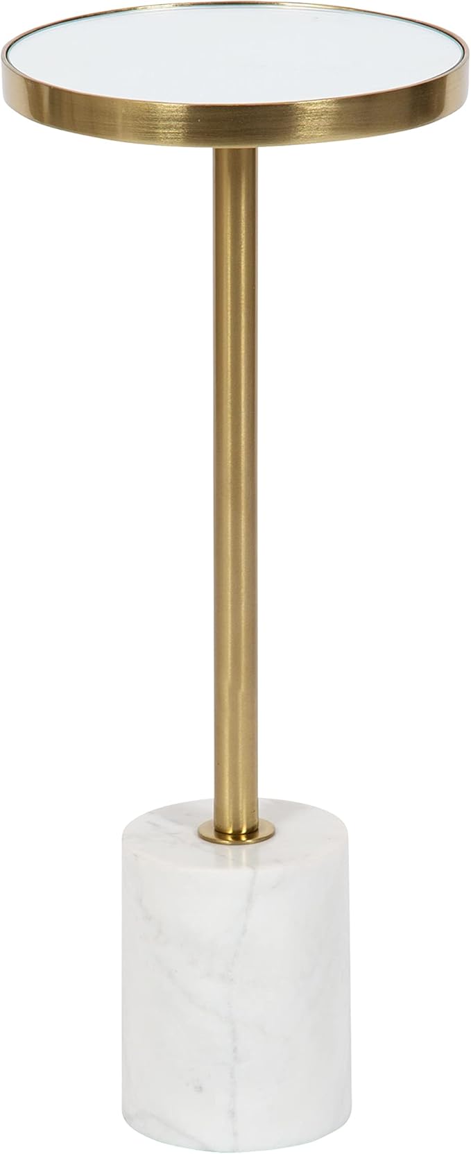 Kate and Laurel Hescott Modern Decorative Round Drink Table with Natural Marble Base and Mirrored Tabletop, 10x10x24, Gold