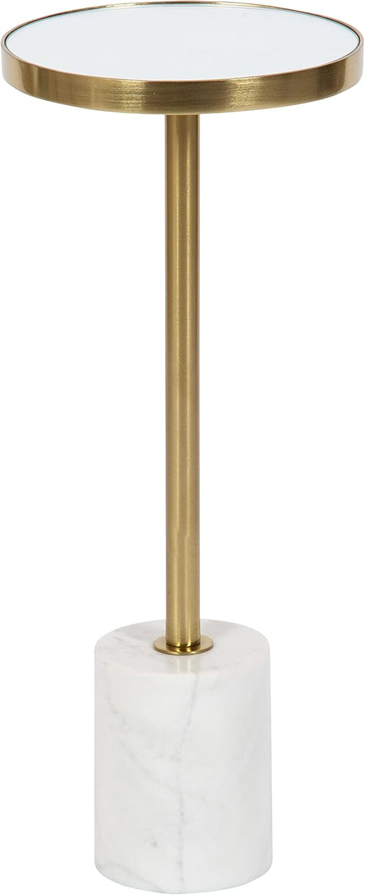 Kate and Laurel Hescott Modern Decorative Round Drink Table with Natural Marble Base and Mirrored Tabletop, 10x10x24, Gold