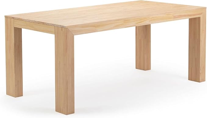 Plank+Beam 72 Inch Modern Solid Wood Dining Table - Solid Pine, Wirebrush Finish, Seats 6, Non-Toxic Finish, Easy Assembly, for Kitchen or Office, Blonde Wirebrush