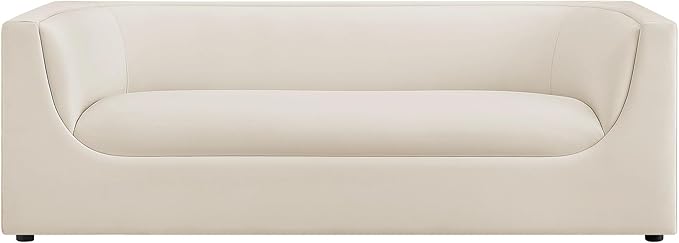 Modway Hilda 86 Inch Modern Curved Back Performance Velvet Sofa in Alabaster – Plush Upholstered 3-Seat Couch for Living Room, Apartment, Office