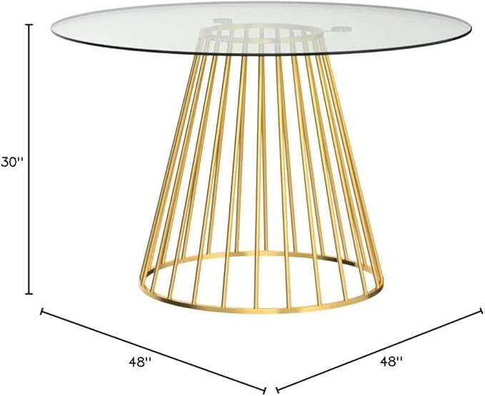 Meridian Furniture Gio Collection Modern | Contemporary Clear Tempered Glass Top Table with Wired Design, Durable Metal Base, Dining, Polished Gold Finish