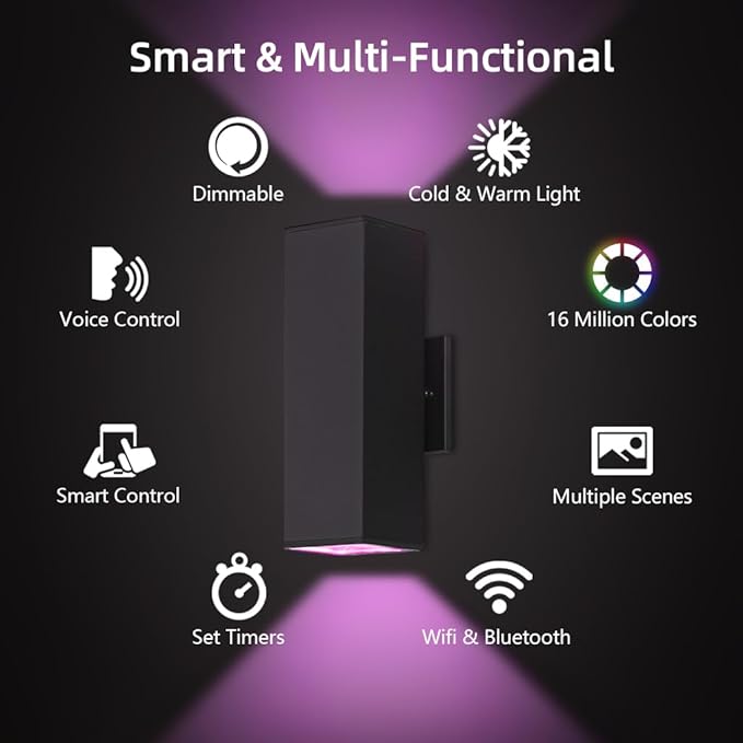 KIZON Smart Outdoor Wall Lights RGBCW Color Changing, Modern Dusk to Dawn Outdoor Sconce Up and Down Lighting, Exterior Light Fixture for House Porch Garage, Compatible with Alexa, ETL Listed