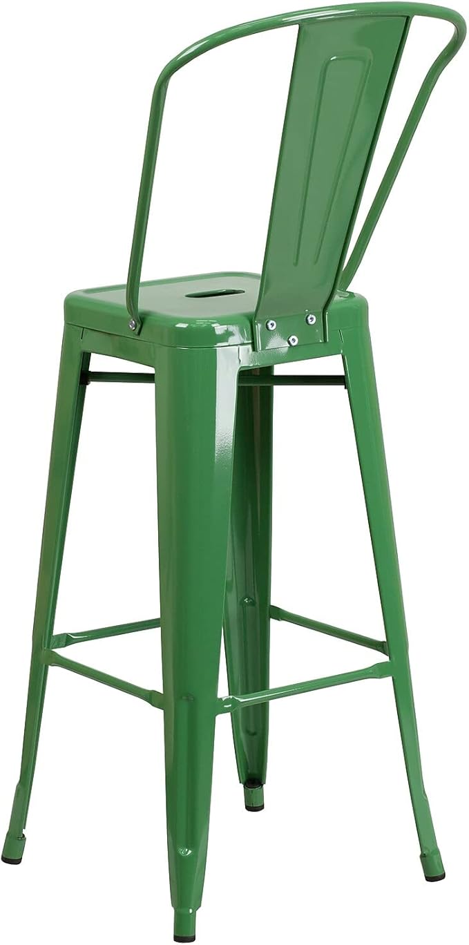 Flash Furniture Commercial Grade 30" High Green Metal Indoor-Outdoor Barstool with Removable Back