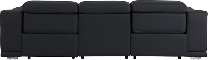 BlackJack Furniture Venice Top Grain Italian Leather Dual Power Recliner Sofa - 107" Theater Seating Modern Couch for Living Room Apartment Lounge Home with Adjustable Headrests & USB Port, Black