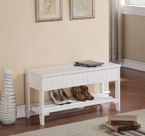 Roundhill Furniture Quality Solid Wood Shoe Bench with Storage, White