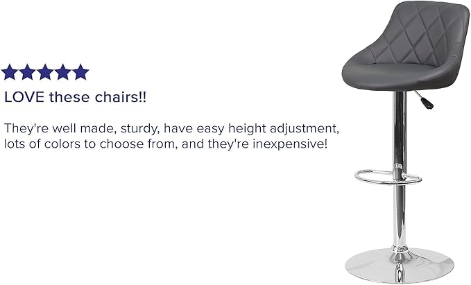 Flash Furniture Caldwell 2 Pk. Contemporary Gray Vinyl Bucket Seat Adjustable Height Barstool with Chrome Base