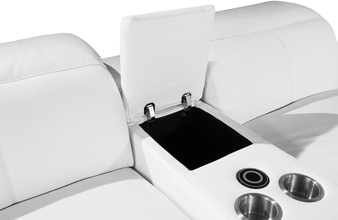 BlackJack Furniture Venice Top Grain Italian Leather Power Recline 8 Piece 5 Seater Sofa - 134" Theater Seating Modern Couch for Living Room Apartment with Adjustable Headrests & USB Port, White
