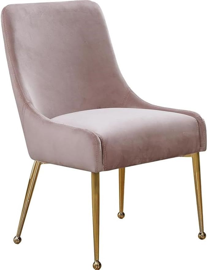 Meridian Furniture Owen Collection Modern | Contemporary Velvet Upholstered Dining Chair with Polished Gold Metal Legs, Set of 2, 24" W x 21" D x 34.5" H, Pink