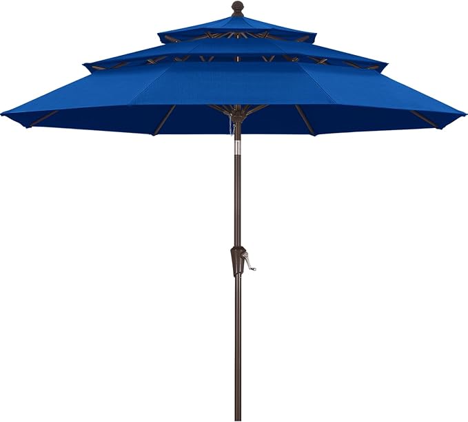 MASTERCANOPY 9ft 3-Tier Olefin Patio Umbrella with Tilt Crank, 5-Year-Non-Fading Canopy & 8 Fiberglass Ribs for Deck, Patio, and Garden, Sapphire Blue