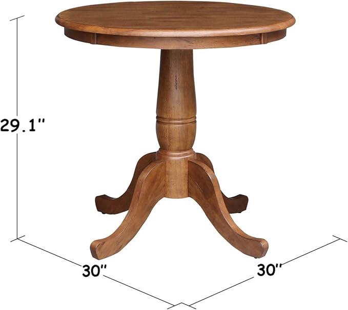 IC INTERNATIONAL CONCEPTS 30" Solid Wood Round Pedestal Table in Distressed Oak with 2 X-Back Chairs