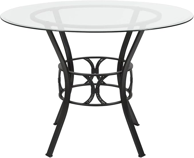 Flash Furniture Carlisle 42'' Round Glass Dining Table with Black Metal Frame