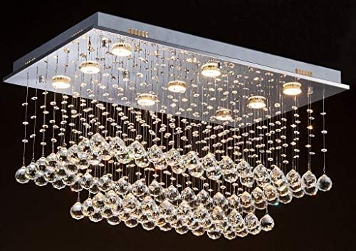 Saint Mossi K9 Crystal Chandelier Light Fixture with 9 Lights and 2-Tier,Modern Flush Mount Ceiling Light Fixtures Modern Chandelier for Bedroom,Dining Room,Livingroom,L32 x W20 x H16