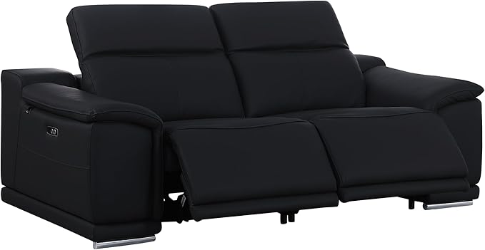 Blackjack Furniture Venice Top Grain Italian Leather Power Recliner Loveseat Sofa - 80" Theater Seating Modern Couch for Living Room Apartment Lounge Home with Adjustable Headrests & USB Port, Black