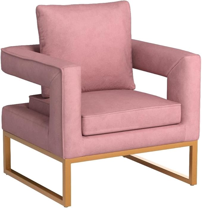Roundhill Furniture Lenola Upholstered Accent Arm Chair, Pink 27.5D x 29.75W x 34.5H in