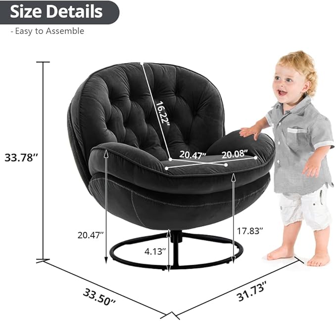 Velvet Swivel Accent Chair with Ottoman Set, Modern Lounge Chair with Metal Base Frame & Footrest, Comfortable Single Leisure Sofa Chair Reading Chair with 360 Degree Swiveling for Living Room, Black