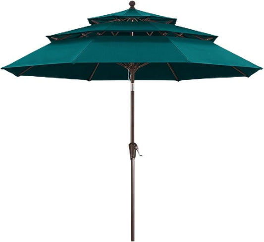 MASTERCANOPY 9ft 3-Tier Olefin Patio Umbrella with Tilt Crank, 5-Year-Non-Fading Canopy & 8 Fiberglass Ribs for Deck, Patio, and Garden, Turquoise