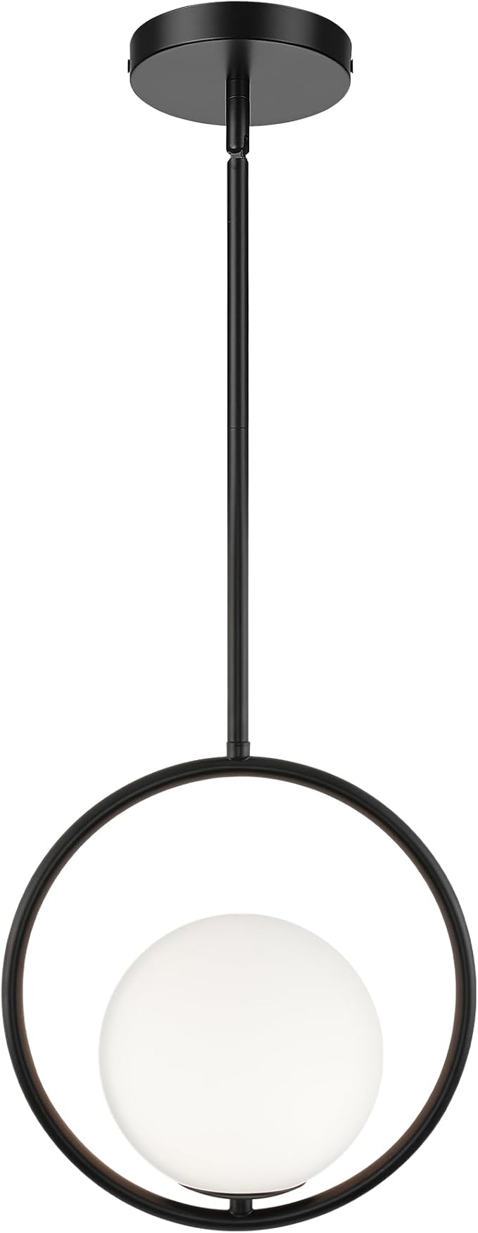 AUTELO 1-Light Pendant Lights Kitchen Island, Matte Black Glass Pendant Lights with Milky White Globe Hanging Lamp, Adjustable Rods for Kitchen Bar Dining Room, H9380 MGBK