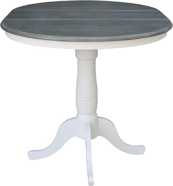International Concepts 36" Round Wood Table with 12" Leaf in White/Heather Gray