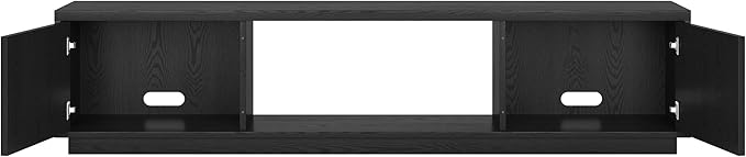 Henn&Hart Fluted TV Stand for TVs up to 78" with 2 Ribbed Side Storage Cabinets and Open Center Storage for Living Room, Family Room, or Office, Natural Black