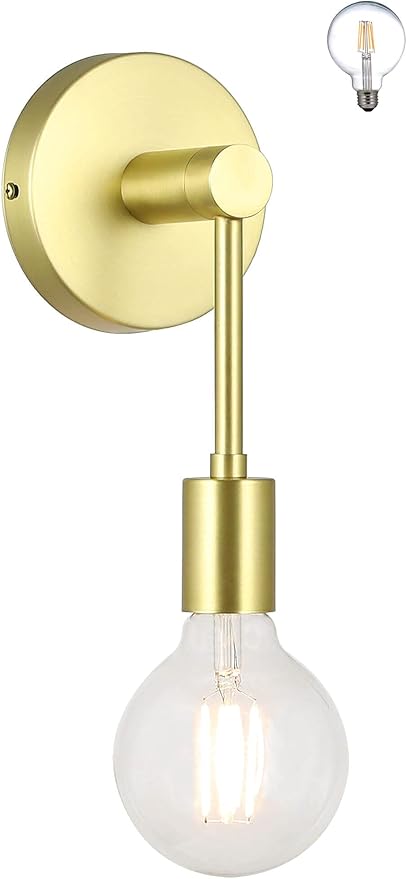 XiNBEi Lighting Bathroom Sconce, Modern Brass Sconces Wall Lighting Single Vanity Light Fixture for Mirror Living Room (LED Bulb Included)