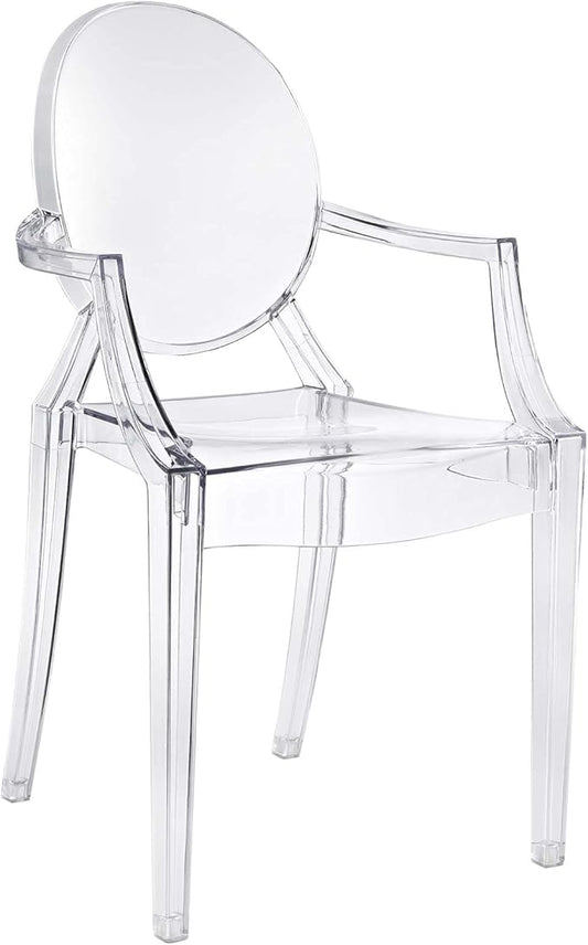 Modway Casper Modern Acrylic Stacking Kitchen and Dining Room Arm Chair in Clear - Fully Assembled