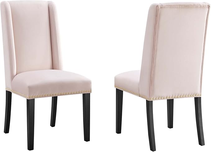 Modway EEI-5012-PNK Baron Performance Velvet Dining Chairs - Set of 2, Pink