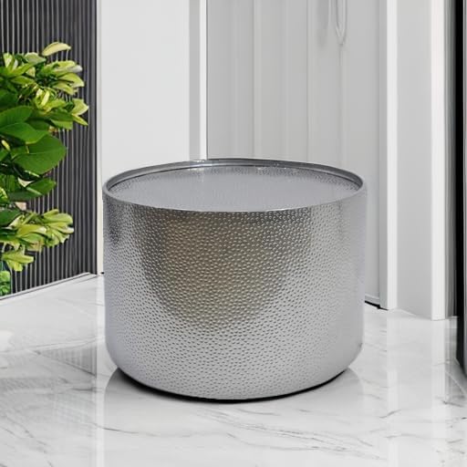 Christopher Knight Home Rache Modern Round Coffee Table with Hammered Iron, Silver, 26. 00” L x 26. 00” W x 17. 25” H