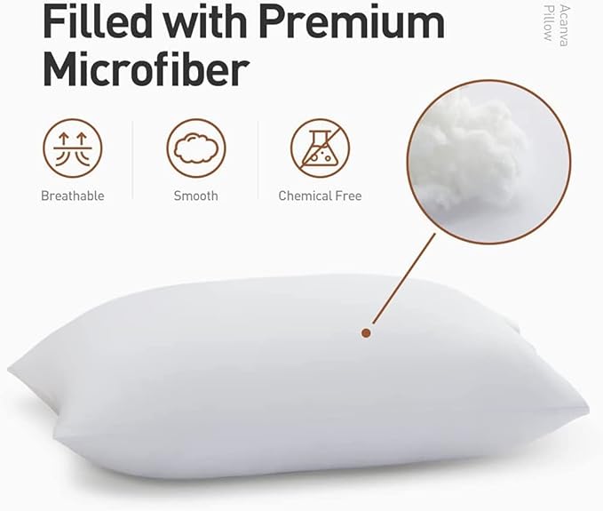 Acanva Basic Bed Pillow Soft Rest Cushion Stuffer for Sleeping, King , White 4 Count