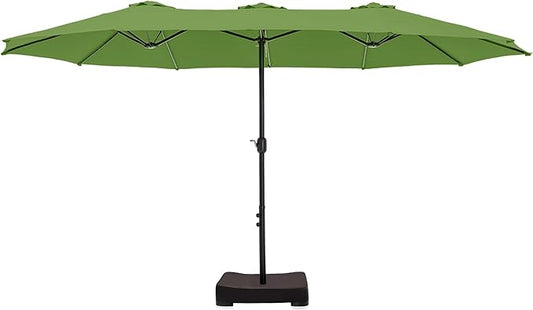 HERA'S PALACE Umbrella Patio Outdoor with Base 15ft Rectangle Heavy Duty Table Double Market Umbrellas Clearance Large Included Stand for Deck Outside Pool Picnic Inground Yard Commercial, Lime