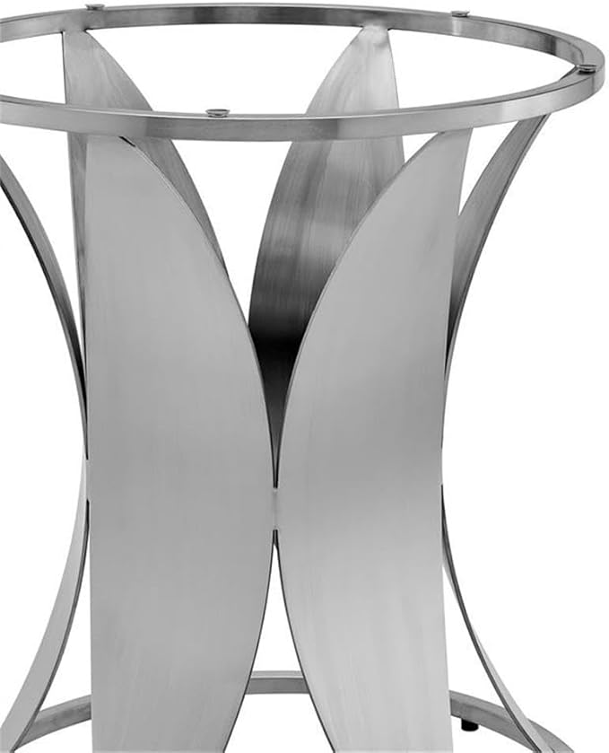 Armen Living Petal Modern Glass Round Pedestal Dining Table, 48 in x 48 in x 30 in, Brushed Stainless Steel Finishing
