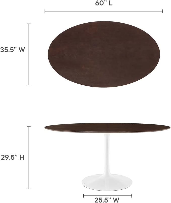 Modway Lippa Dining Table, 60", White Cherry Walnut