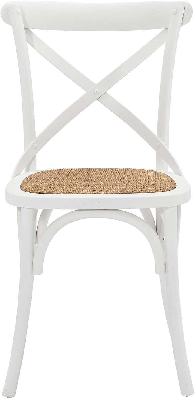 Modway Gear Rustic Modern Farmhouse Elm Wood Rattan Dining Chair in White