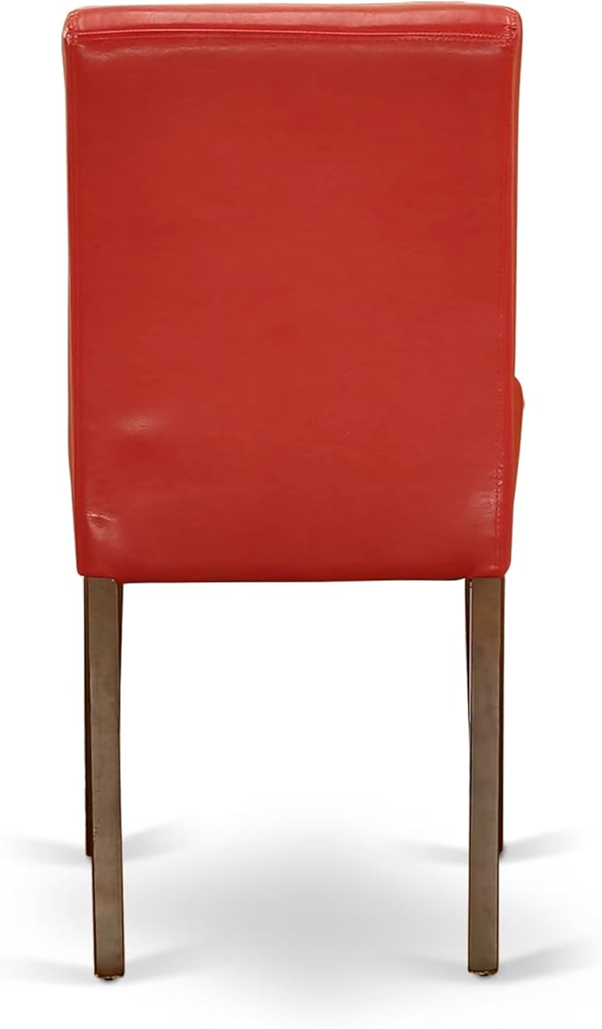 East West Furniture ANAB5-MAH-72 5 Piece Dining Table Set Includes a Round Dining Room Table with Pedestal and 4 Firebrick Red Faux Leather Parsons Chairs, 36x36 Inch, Mahogany