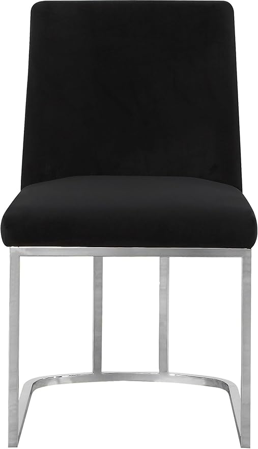 Meridian Furniture Heidi Collection Modern | Contemporary Velvet Upholstered Dining Chair with Polished Chrome Metal Frame, Set of 2, 19" W x 23" D x 32" H, Black
