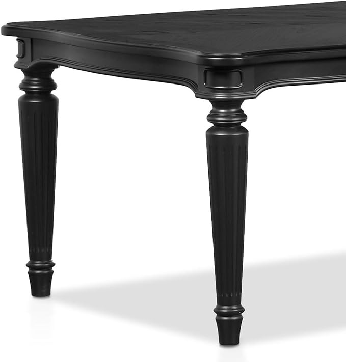 Furniture of America Seabliss Glam Solid Wood 84-inch Dining Table with Turned Fluted Legs, Seats up to 6, for Home, Kitchen, Living Room, Black