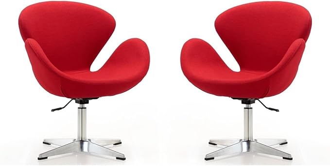 Manhattan Comfort Raspberry Adjustable Swivel Accent Chair Set of 2 with 360° Turn, Polished Chrome Base, Modern Retro Design, Ideal for Living Room and Home Office, Red Wool Blend
