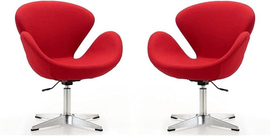 Manhattan Comfort Raspberry Adjustable Swivel Accent Chair Set of 2 with 360° Turn, Polished Chrome Base, Modern Retro Design, Ideal for Living Room and Home Office, Red Wool Blend