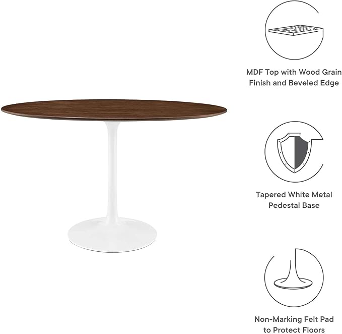 Modway Lippa 48" Mid-Century Modern Dining Table with Oval Top in Walnut