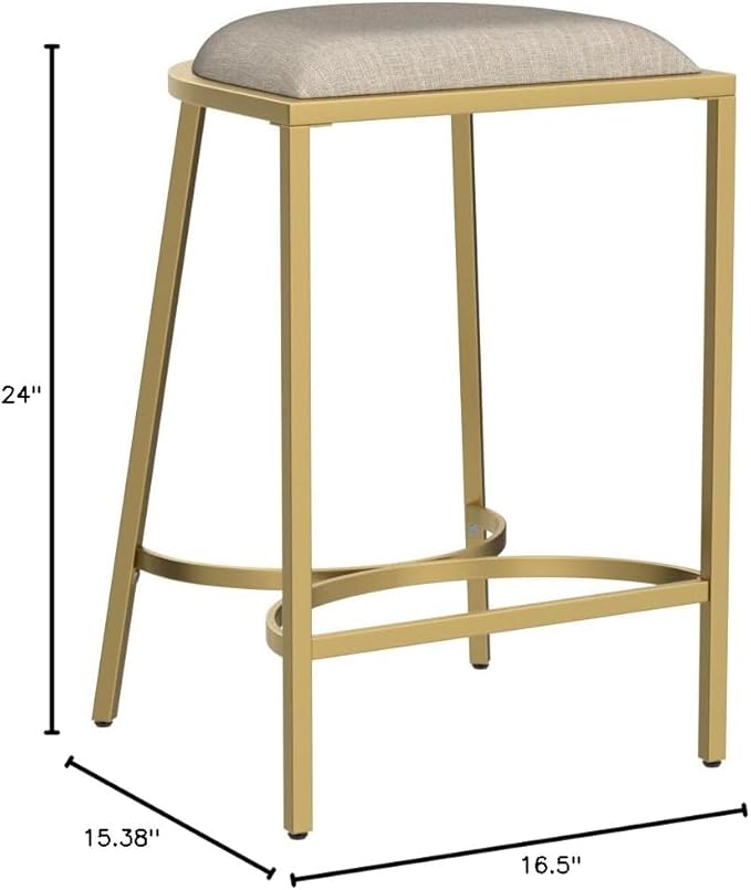 Crosley Furniture Ellery Upholstered Seat Counter Height Bar Stools Set of 2, Oatmeal/Gold
