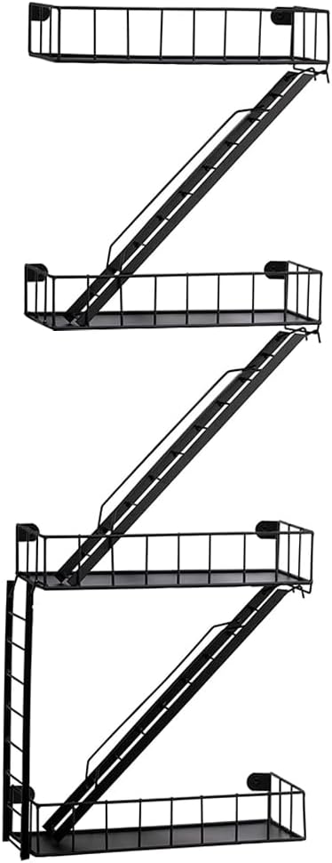 Fire Escape Wall Shelf - 4-Tier Trinket & Action Figure Display with Screwdriver & Screws, Unique Rustic Floating Action Figure Display for Bathroom & Living Room & Home Decor (4 Tier, 1)