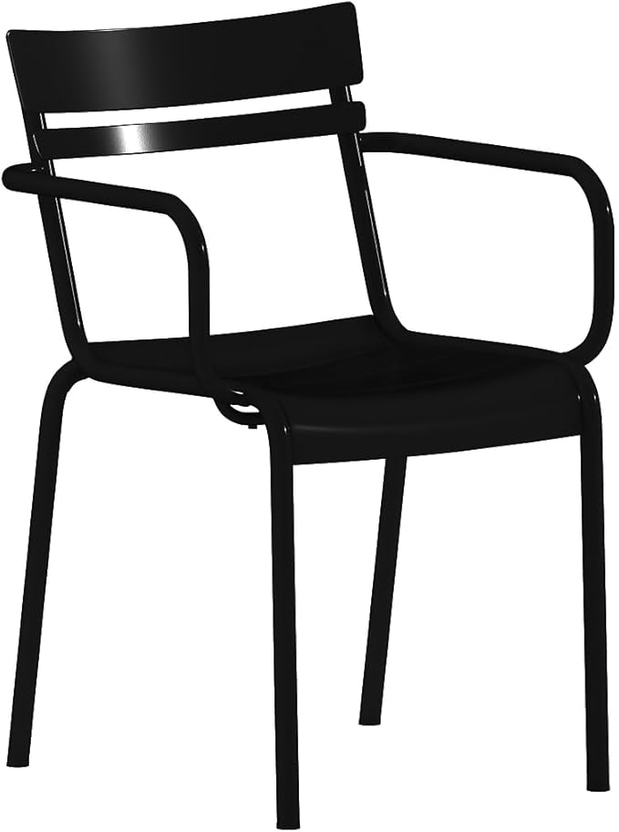 Flash Furniture Nash Commercial Grade Steel Stack Chair, Indoor-Outdoor Arm Chair with 2 Slat Back, Black