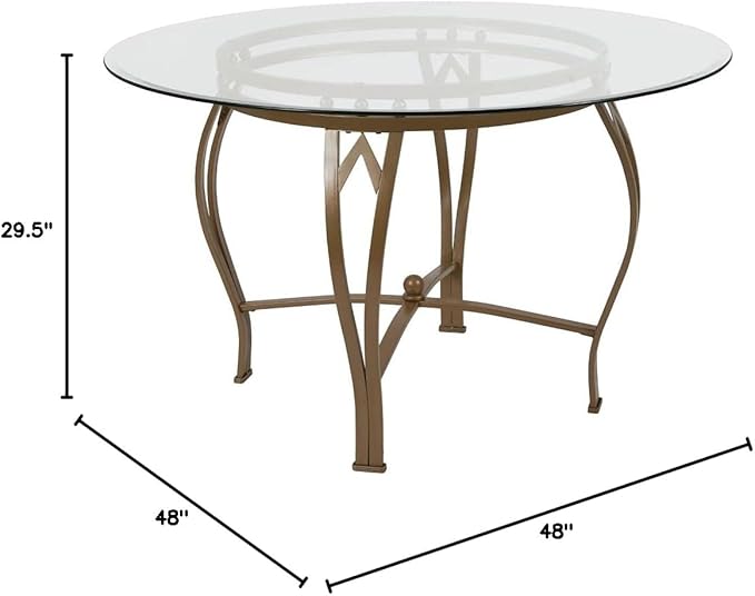 Flash Furniture Glass Dining Table, 48 in, Clear/Matte Gold