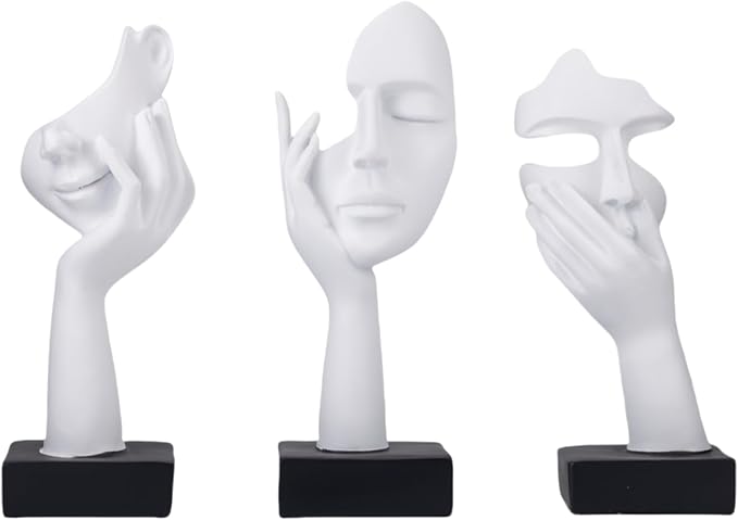 Thinker Statue Modern Abstract Art Decor Face Sculptures Decorative Objects Tv Stand Decor Items Figurine Office Study Room Bookshelf Desktop Home Decor Accent (White)